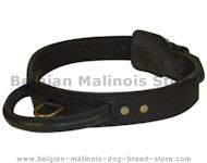 Tac-Black Leather Agitation Collar With Handle for Bel. Malinois