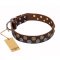 'Strong Shields' Wide FDT Artisan Leather Belgian Malinois Collar with Gold and Silver-like Circles