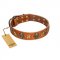 "Rockin' Doggie" FDT Artisan Tan Leather Belgian Malinois Collar Adorned with Stars and Skulls
