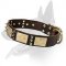 Vintage Leather Collar With Brass Plates And Spikes