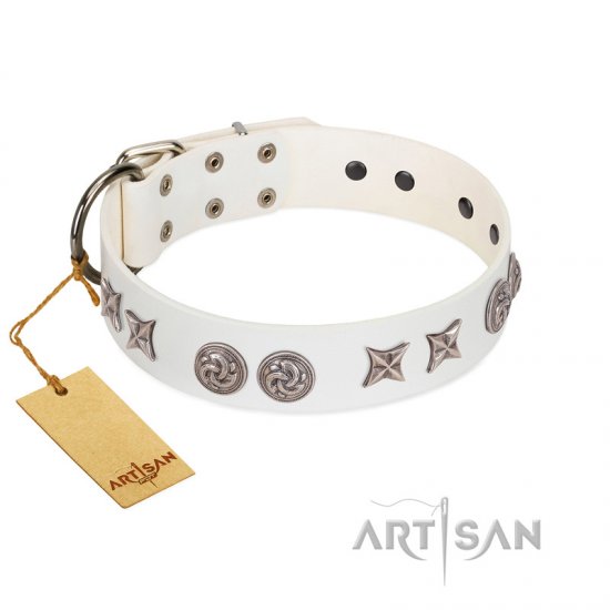 Galaxy Hunter Fdt Artisan White Leather Belgian Malinois Collar - Engraved Leather Dog Collars Australia Galaxy Hunter Fdt Artisan White Leather Belgian Malinois Collar - Engraved Leather Dog Collars Australia