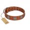 "Sun Rise Noon" FDT Artisan Tan Leather Belgian Malinois Collar with Unique Design