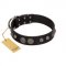 "Tricky Ricky" FDT Artisan Black Leather Belgian Malinois Collar Adorned with Silver-Like Conchos