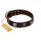 "Nut-Brown Finery" Embellished FDT Artisan Brown Leather Belgian Malinois Collar with Chrome Plated Crossbones and Plates