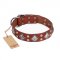 "Magic Squares" FDT Artisan Tan Leather Belgian Malinois Collar with Silver-like Decor