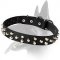 Superb Leather Collar With Silver Colored Pyramids
