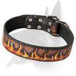 Amazing Leather Collar with Handpainted Fire Flames