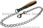 Quality Dog Leash with Leather Handle and Herm Sprenger Chain and Snap Hook for Belgian Malinois
