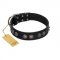 "Silver Medallions" Mod FDT Artisan Black Leather Belgian Malinois Collar with Round Plates