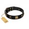 "Welcome on Board" FDT Artisan Black Leather Belgian Malinois Collar with Skulls and Crossbones Combined with Squares