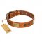 "Bronze Century" FDT Artisan Tan Leather Belgian Malinois Collar with Plates and Brooches with Cool Ornament