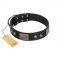 "Square Stars" Modern FDT Artisan Black Leather Belgian Malinois Collar with Square Plates and Studs