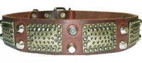 Elegant Leather Collar With Vintage Plates And Cones