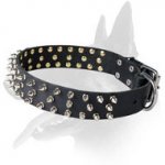 Fancy Leather Collar With Three Rows Of Spikes