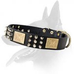 Deluxe Leather Collar With Antique Plates, Cones and Spikes