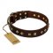 "Fashion Studs" FDT Artisan Decorated Leather Belgian Malinois Collar with Old Bronze-Plated Steel Hardware
