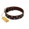 "Blossom Jewel" FDT Artisan Brown Leather Belgian Malinois Collar with Two Rows of Silver-like Studs with Engraved Flowers