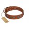 "Luxurious Life" Premium Quality FDT Artisan Tan Leather Belgian Malinois Collar with Round Adornments