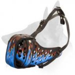 Painted Blue Flames Leather Muzzle for Belgian Malinois