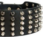 Fashionable Leather Collar With Five Rows Of Pyramids