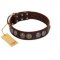 "Treasure Hunter" FDT Artisan Brown Leather Belgian Malinois Collar with Old-Bronze-like and Silvery Medallions