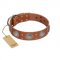 "Far Star" FDT Artisan Tan Leather Belgian Malinois Collar with Engraved Studs
