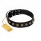 "Inky Prettification" FDT Artisan Black Leather Belgian Malinois Collar with One Row of Studs
