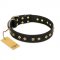 "Rhomb Style" FDT Artisan Decorated Leather Belgian Malinois Collar with Old Bronze-Plated Studs 1 1/2 inch (40 mm) Wide