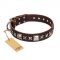 'Perfect Impression' FDT Artisan Belgian Malinois Brown Leather Dog Collar with Silvery Square Studs - 1 1/2 inch (40 mm) Wide