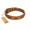 "Call of Feat" FDT Artisan Tan Leather Belgian Malinois Collar with Old Bronze-like Studs and Oval Brooches