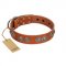 "Woofy Majesty" FDT Artisan Tan Leather Belgian Malinois Collar with Round Silver-like Plates
