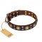 'Flower Melody' FDT Artisan Brown Leather Belgian Malinois Collar with Mixed Studs