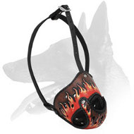 Belgian Malinois Leather Painted in Flames Dog Muzzle Belgian Malinois Leather Painted in Flames Dog Muzzle