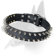 Gorgeous Leather Collar With Two Rows Of Spikes