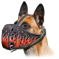 Painted Flames Leather Muzzle for Belgian Malinois Painted Flames Leather Muzzle for Belgian Malinois