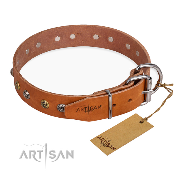 Leather dog collar with exquisite strong decorations