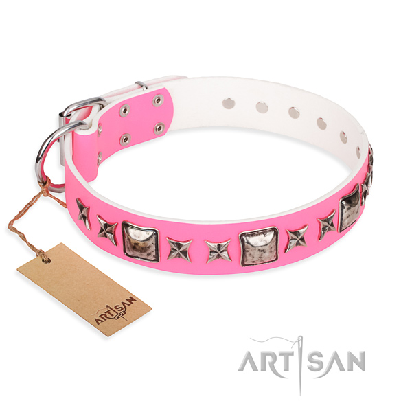 Genuine leather dog collar made of soft material with durable fittings