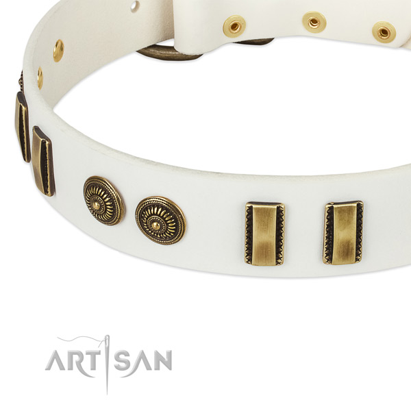 Rust resistant embellishments on full grain leather dog collar for your dog