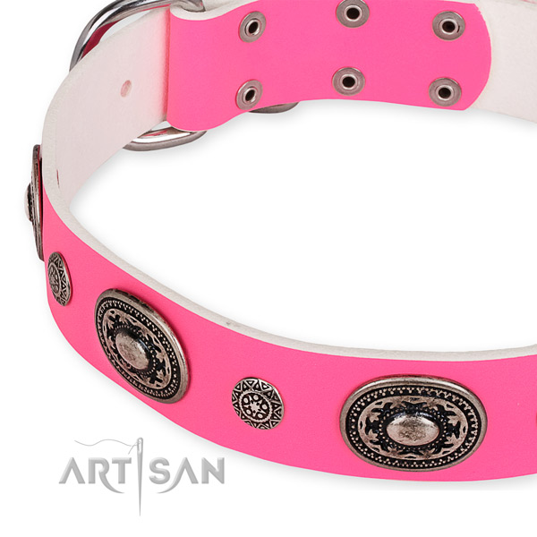 Full grain genuine leather dog collar with remarkable rust-proof decorations