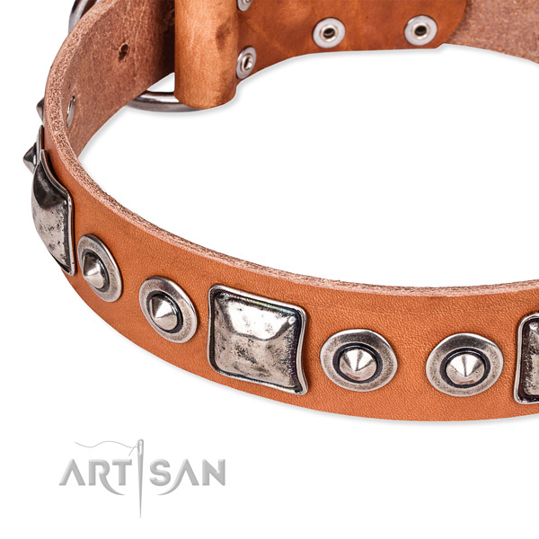 Soft to touch natural genuine leather dog collar handcrafted for your impressive dog