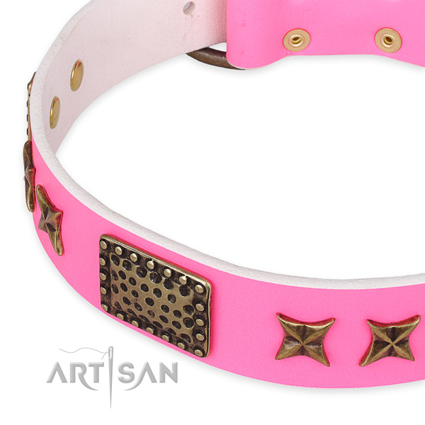 Genuine leather collar with rust-proof traditional buckle for your lovely dog