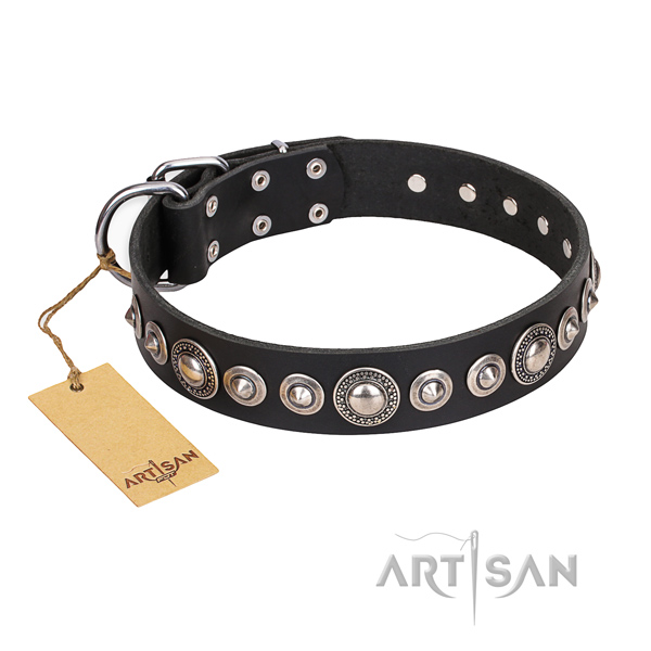 Full grain leather dog collar made of soft material with rust-proof fittings