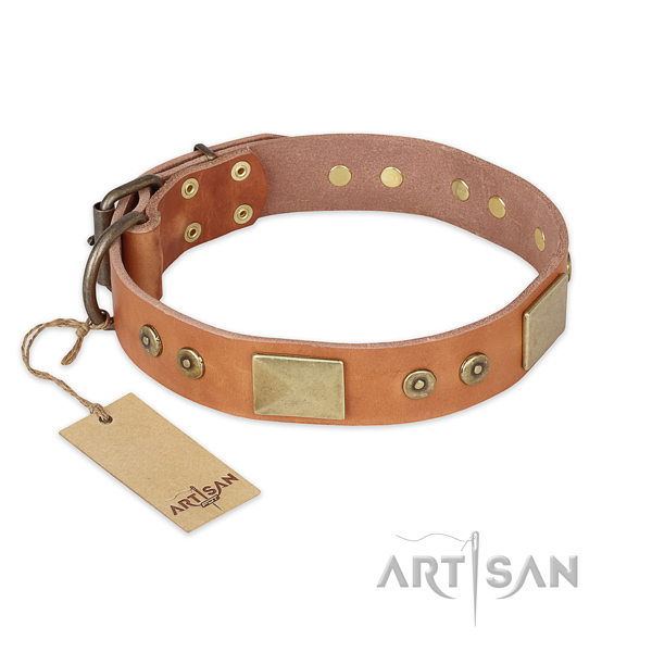 Comfortable full grain natural leather dog collar for everyday use