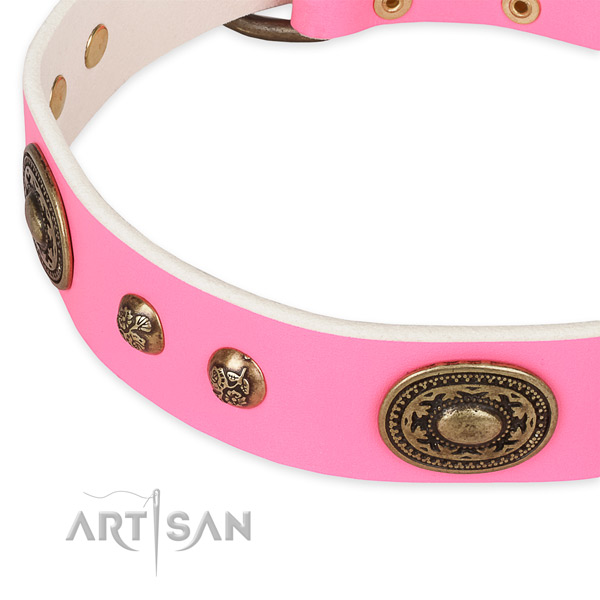Impressive full grain genuine leather collar for your lovely four-legged friend
