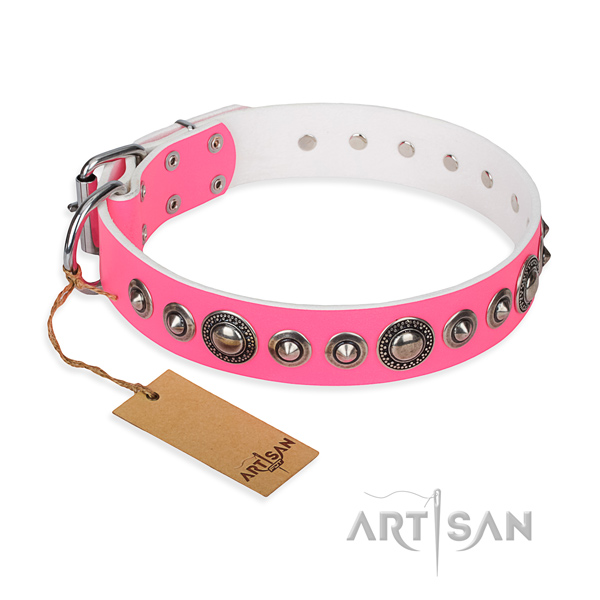 Full grain genuine leather dog collar made of reliable material with strong buckle