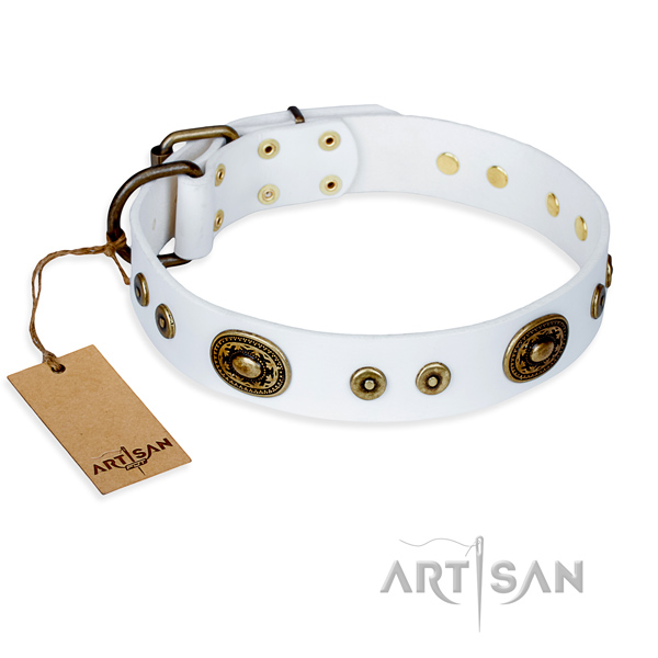 Full grain genuine leather dog collar made of best quality material with reliable hardware