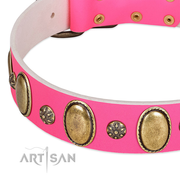 Soft to touch full grain genuine leather dog collar with corrosion resistant D-ring