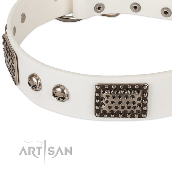 Rust-proof fittings on full grain genuine leather dog collar for your pet