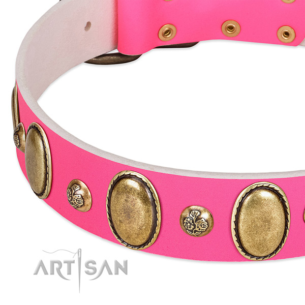 Everyday walking soft full grain genuine leather dog collar