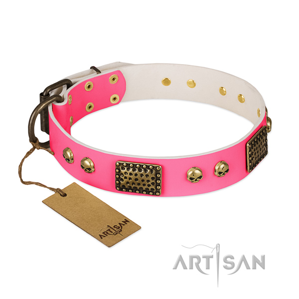 Easy to adjust full grain natural leather dog collar for basic training your doggie
